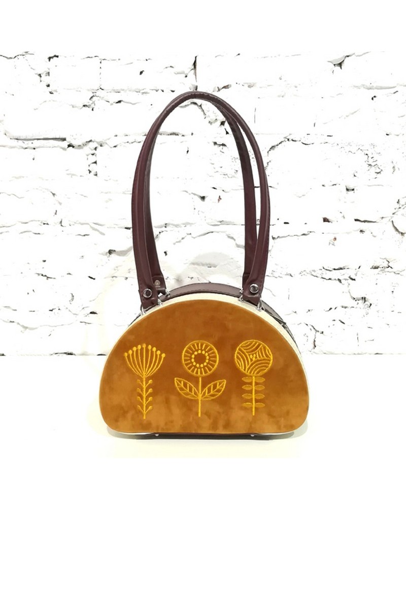 Buy Brown semicircular stiff suede bag, embroidery stylish women shoulder handbag